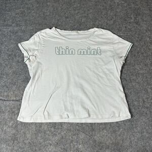 MOTHER Women’s Medium White Thin Mint Cotton Graphic Cropped White Tee